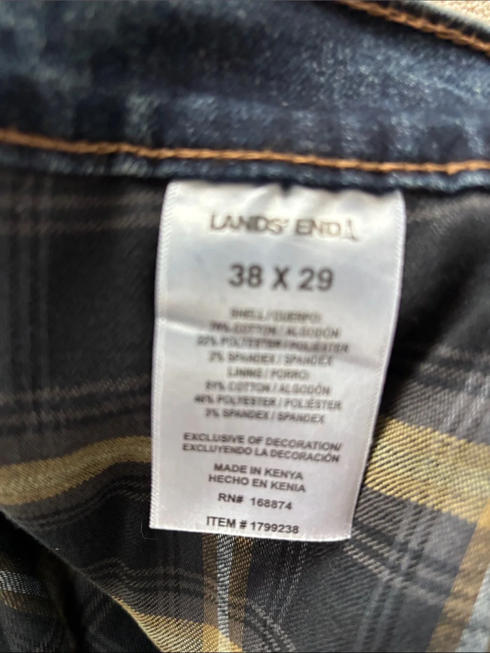 Lands' End Men's Straight-Leg Indigo Denim Jeans LINED - Size 38x29